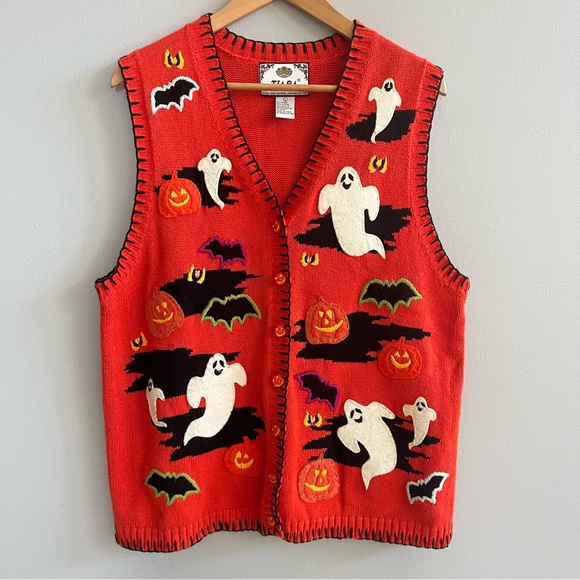Tiara International Sweaters - Tiara International Vintage Halloween Ghost Patchwork Sweater Vest Size Large